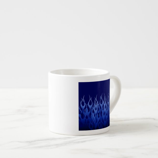 Cool Blue on Blue Racing Flames Espresso Cup (Front Right)