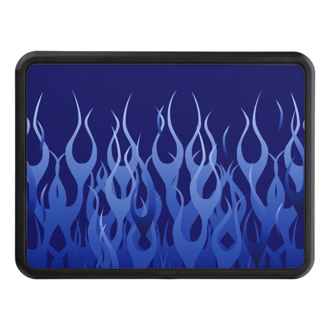Cool Blue on Blue Racing Flames Hitch Cover (Front)