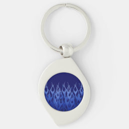 Cool Blue on Blue Racing Flames Keychain
