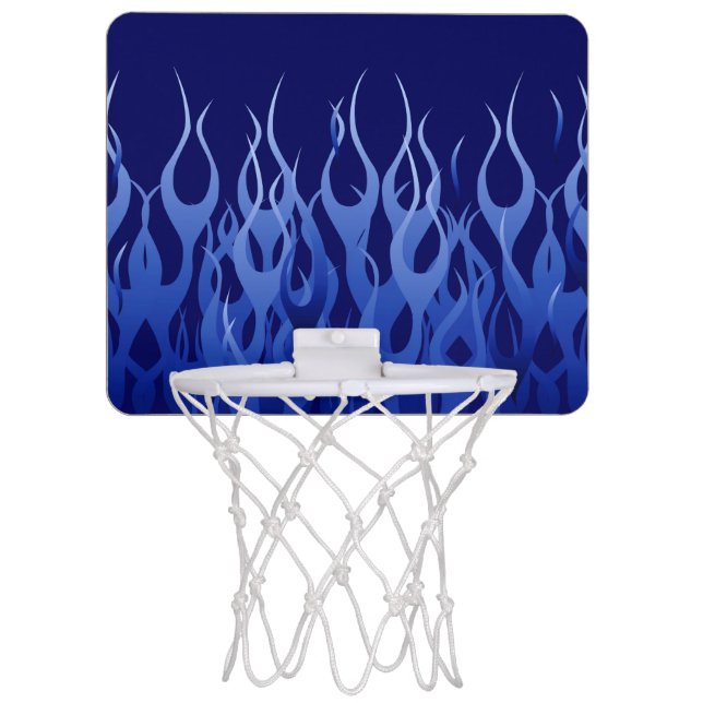 Cool Blue on Blue Racing Flames Mini Basketball Hoop (Front)