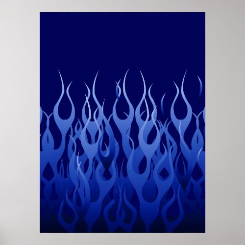 Cool Blue on Blue Racing Flames Poster