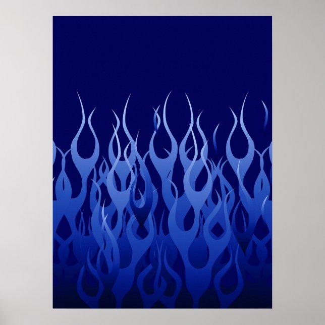 Cool Blue on Blue Racing Flames Poster (Front)
