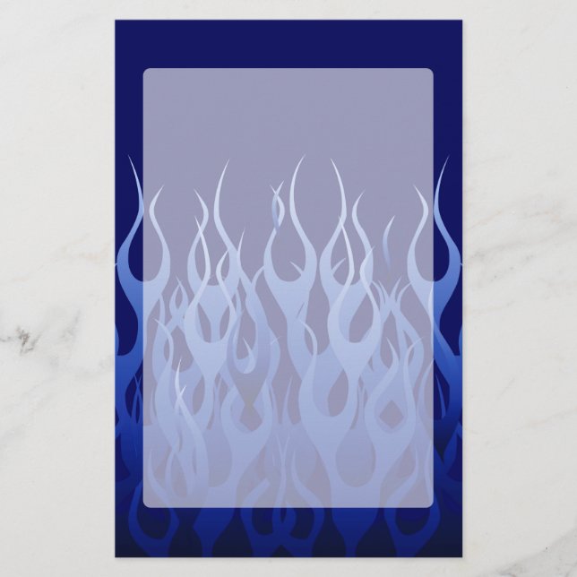 Cool Blue on Blue Racing Flames Stationery (Front)