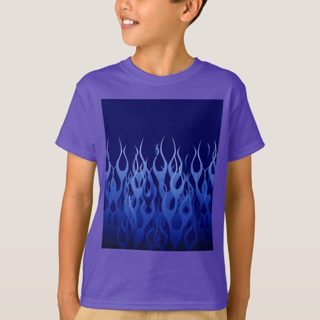 Cool Blue on Blue Racing Flames T-Shirt (Front)