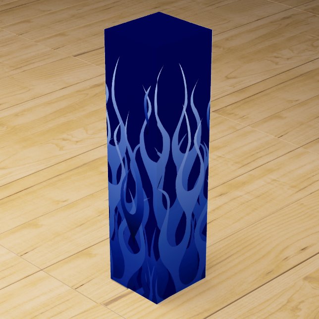 Cool Blue on Blue Racing Flames Wine Gift Box (Front)