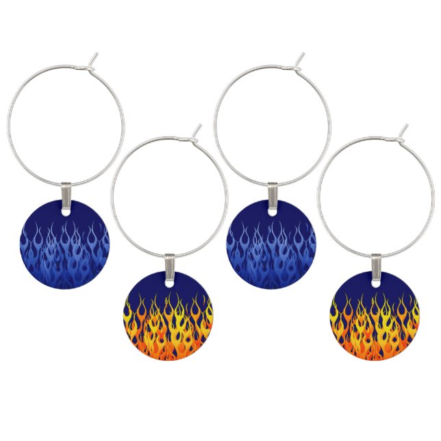 Cool Blue on Blue Racing Flames Wine Glass Charm (Staggered)