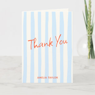 Cool Blue Painted Stripe Persimmon Handwriting Letterpress Thank You Card