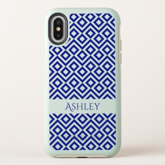 Cool Blue, Pale Green Geometric Meander, Your Name OtterBox Symmetry iPhone X Case