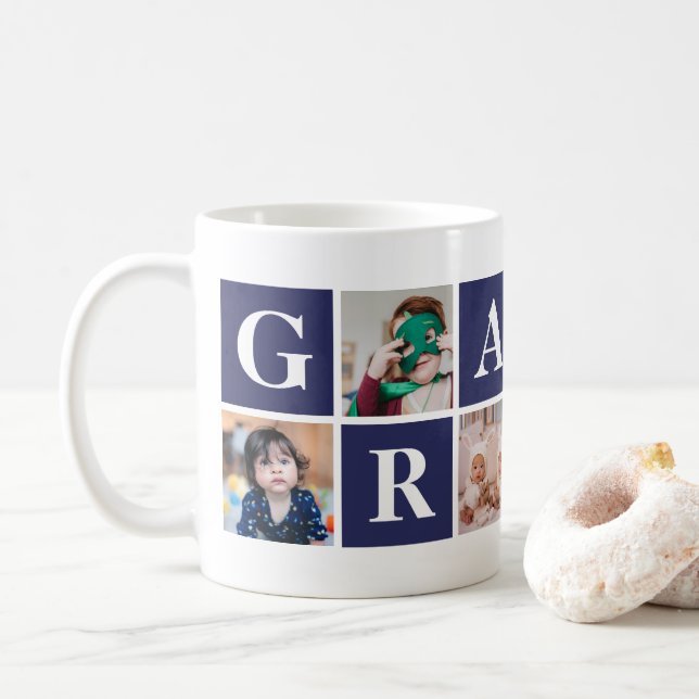 Cool Blue Photo Collage Personalized Gramps Mug (With Donut)