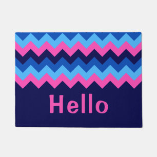 Cool Blue Pink Chevron Monogram Doormat