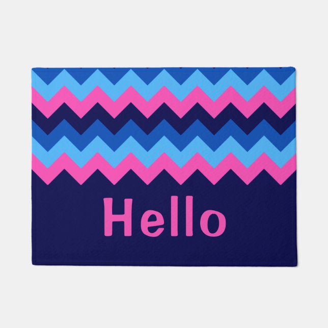Cool Blue Pink Chevron Monogram Doormat (Front)