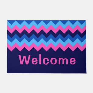 Cool Blue Pink Chevron Monogram Large Doormat