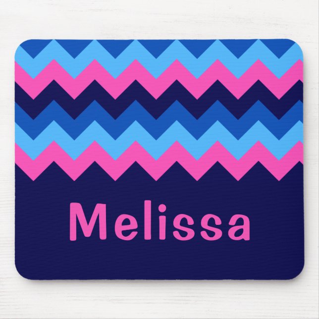 Cool Blue Pink Chevron Monogram Mousepad (Front)