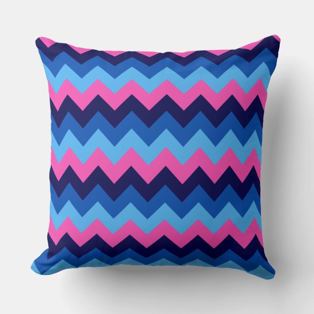 Cool Blue Pink Chevron Pattern Big Throw Pillow (Front)