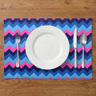 Cool Blue Pink Chevron Pattern Cloth Placemat