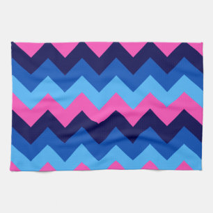 Cool Blue Pink Chevron Pattern Kitchen Towel