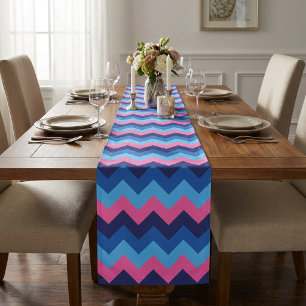 Cool Blue Pink Chevron Pattern Large Table Runner