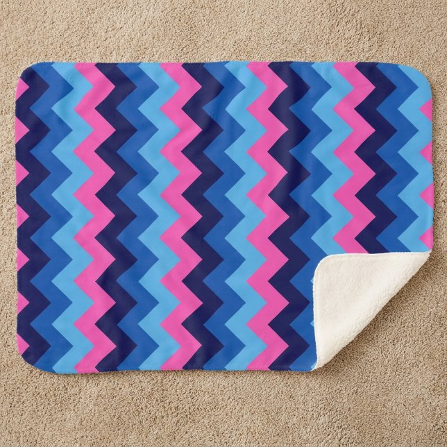 Cool Blue Pink Chevrons Small Sherpa Blanket (Cool Blue Pink Chevrons Small Sherpa Blanket displayed on carpet floor in a home.)