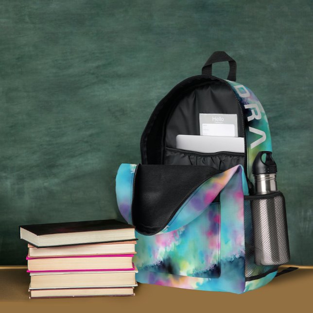 Cool Blue Pink Ocean Aurora Watercolor Bold Typo  Printed Backpack (Creator Uploaded)