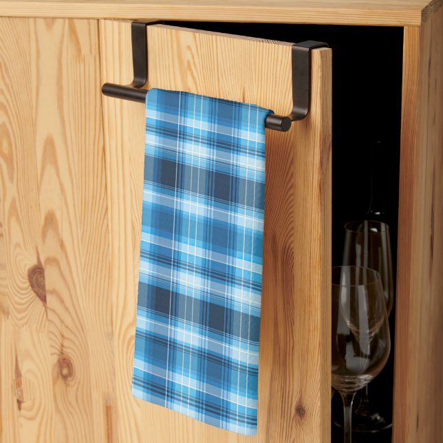 Cool blue plaid tiled pattern  kitchen towel (Thirds Fold)