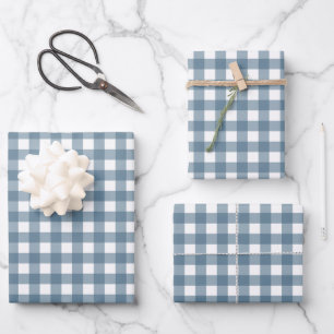 Cool blue plaid wrapping paper sheets