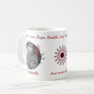 Cool Blue Polar Fox, Floral Backdrop. Beautiful Coffee Mug