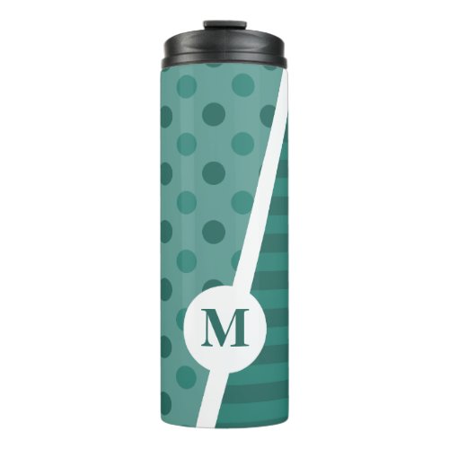 Cool Blue Polka Dots and Stripes Monogram Thermal Tumbler