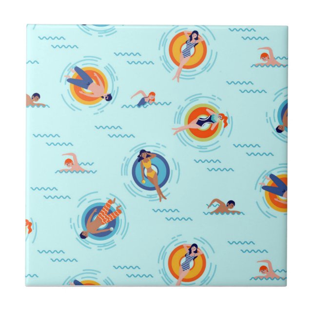 Cool Blue pool party Summer vibe Ceramic Tile (Front)