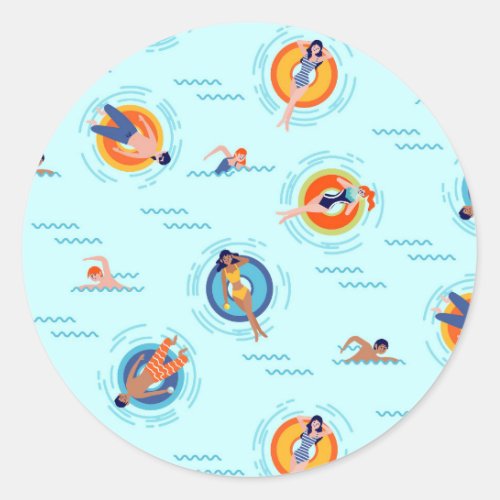 Cool Blue pool party Summer vibe Classic Round Sticker