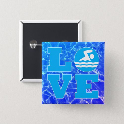 Cool Blue Pool Water Swim LOVE Coach or Instructor Button