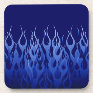 Cool Blue Racing Flames Beverage Coaster