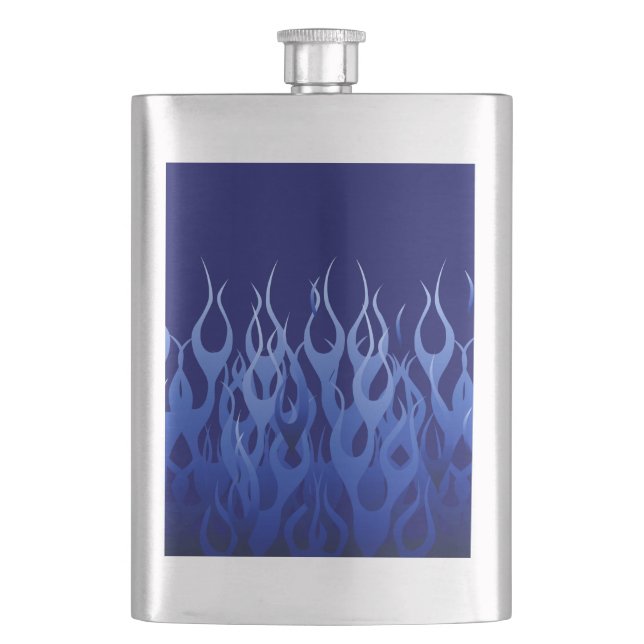 Cool Blue Racing Flames Flask (Front)
