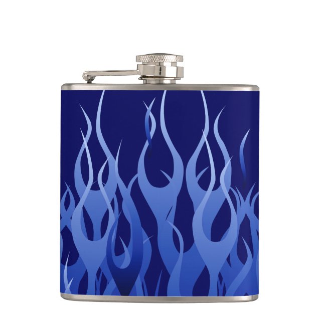 Cool Blue Racing Flames Hip Flask (Front)