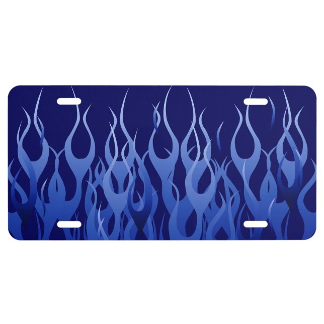 Cool Blue Racing Flames License Plate (Front)