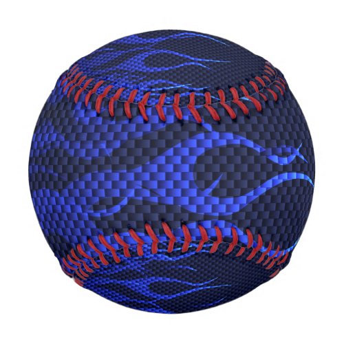 Cool Blue Racing Flames on carbon Fiber Print Baseball