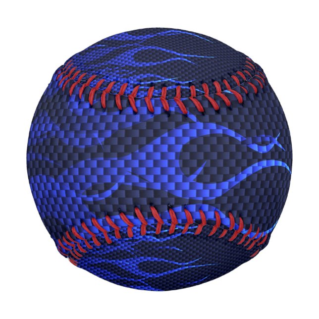Cool Blue Racing Flames on carbon Fiber Print Baseball (Back)