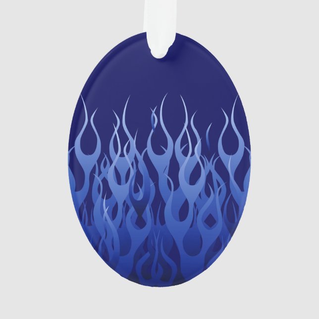 Cool Blue Racing Flames Ornament (Back)