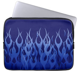 Cool Blue Racing Flames Pin Stripes Laptop Sleeve