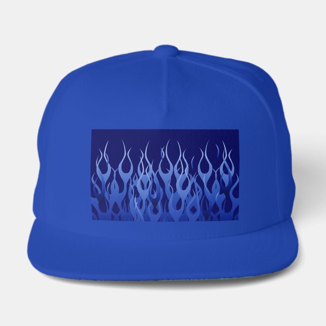 Cool Blue Racing Flames Snap Back Hat (Front)