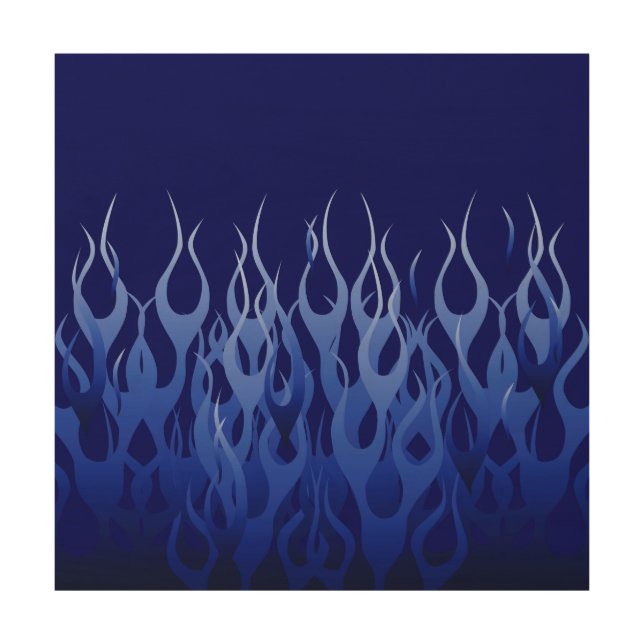 Cool Blue Racing Flames Style Wood Wall Art (Front)