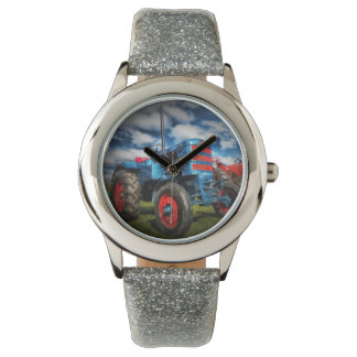 Cool Blue Red Antique Tractor Gifts for Farmers Wristwatch