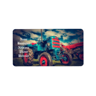 Cool Blue Red Vintage Tractor Label