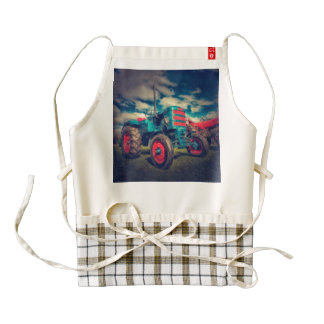 Cool Blue Red Vintage Tractor Zazzle HEART Apron