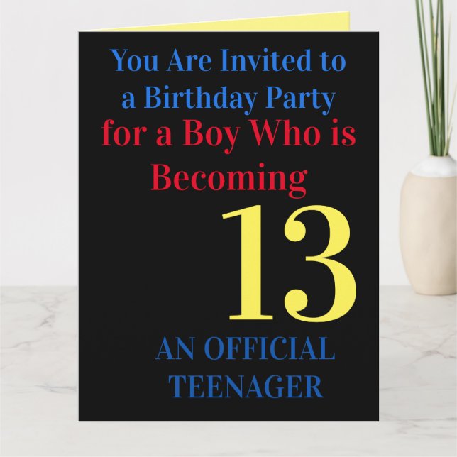 Cool Blue Red Yellow 13 Birthday Party Invitation (Front)