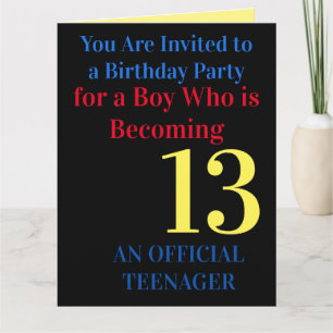 Cool Blue Red Yellow 13 Birthday Party Invitation