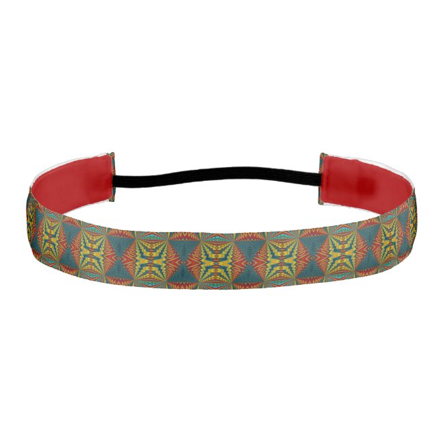 Cool Blue Red Yellow Retro Geometric Ethnic Tribal Athletic Headband (Front)