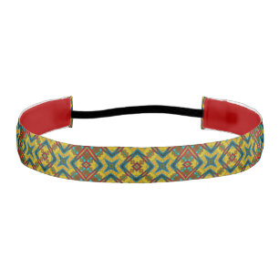 Cool Blue Red Yellow Retro Geometric Ethnic Tribal Athletic Headband