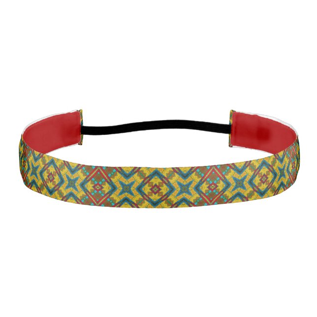Cool Blue Red Yellow Retro Geometric Ethnic Tribal Athletic Headband (Front)
