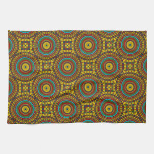 Cool Blue Red Yellow Retro Geometric Ethnic Tribal Kitchen Towel