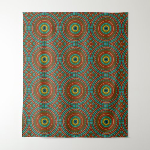 Cool Blue Red Yellow Retro Geometric Ethnic Tribal Tapestry